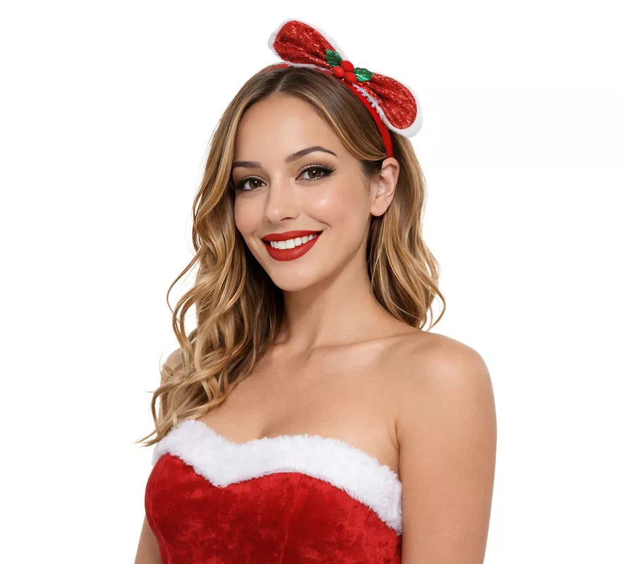 Diadema con Lazo Navideño y Acebo