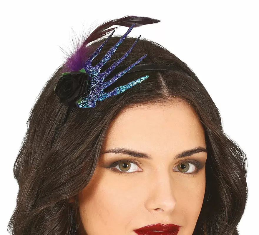 Translation missing: es.Diadema con Mano, Pluma y Rosa Negra