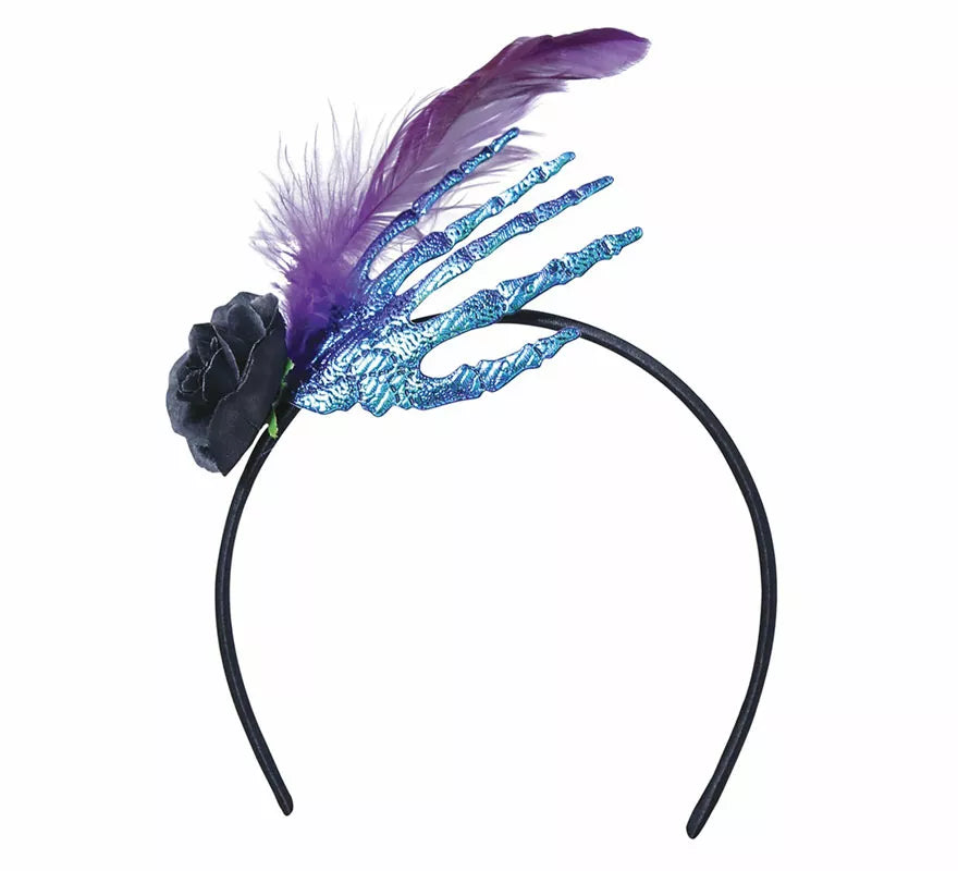 Translation missing: es.Diadema con Mano, Pluma y Rosa Negra