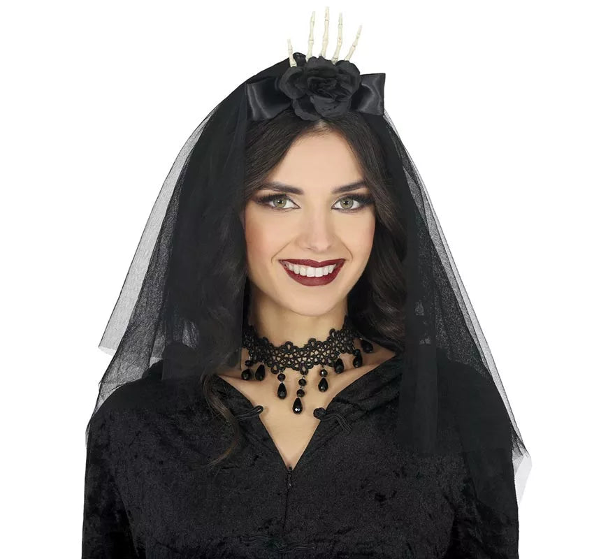 Translation missing: es.Diadema con Velo Mano y Flor negra