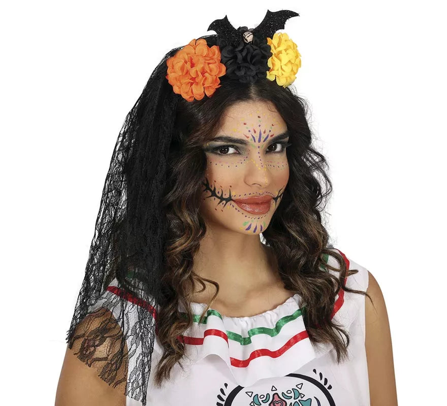Diadema con Velo y Flores