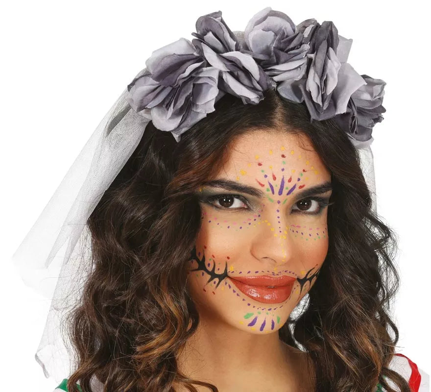 Translation missing: es.Diadema con Velo y Flores grises