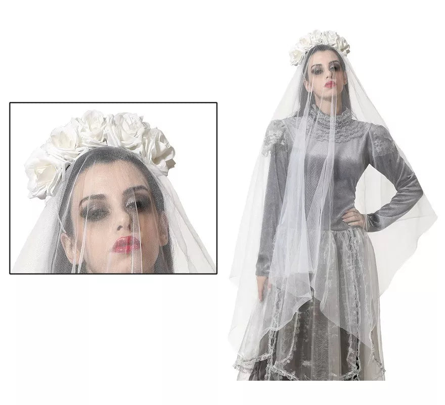 Translation missing: es.Diadema con Velo y Rosas Blancas de 129x19