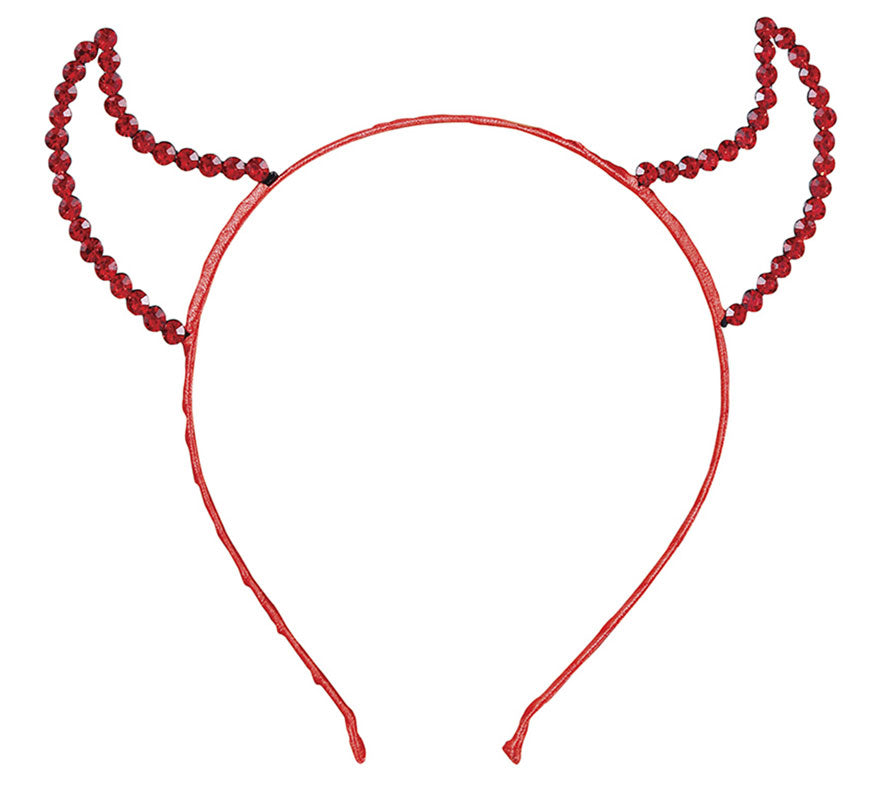 Diadema Cuernos Roja de Demonio con Piedras Preciosas