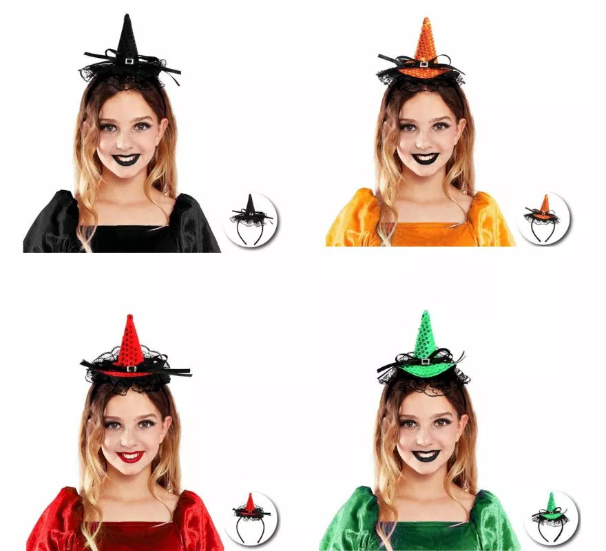 Translation missing: es.Diadema de Bruja con lentejuelas y lazo infantil en varios colores