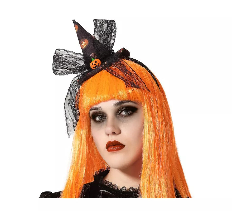 Translation missing: es.Diadema de Bruja con Mini Sombrero de Calabazas y Lazo