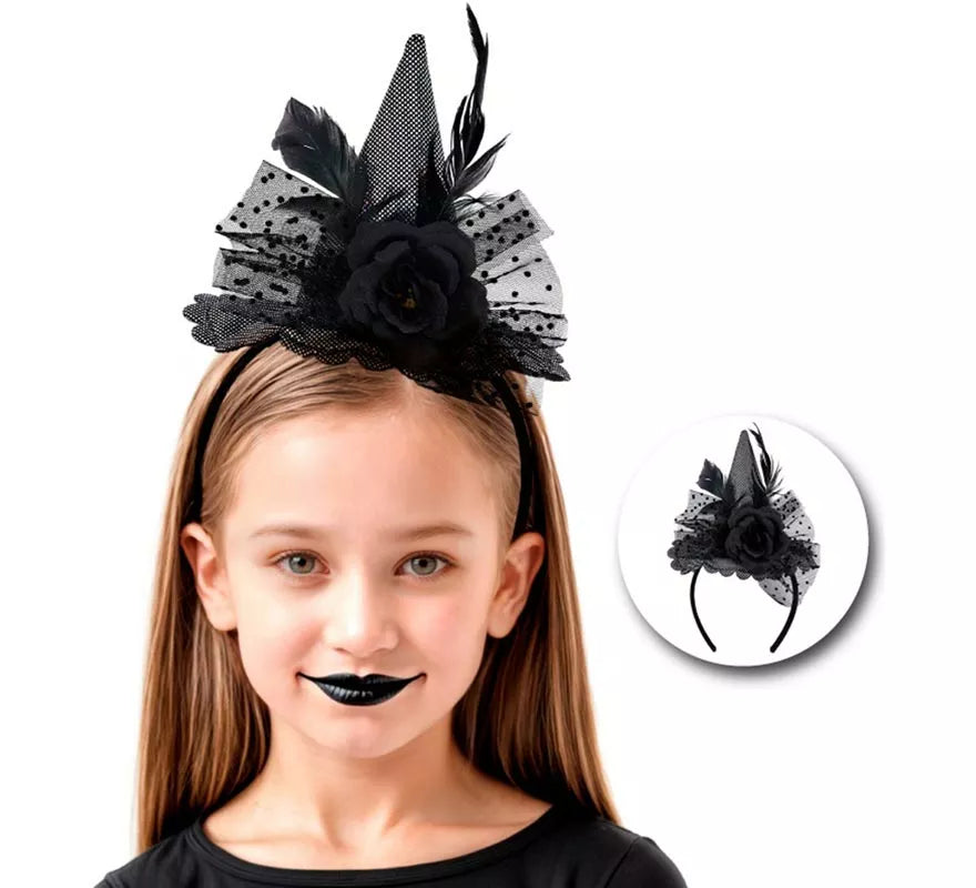 Translation missing: es.Diadema de Bruja con Rosa negra Infantil