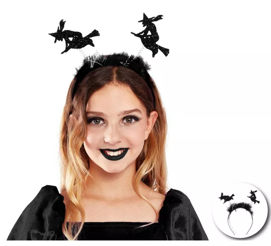 Translation missing: es.Diadema de Bruja negras con plumas infantil