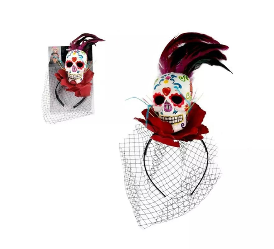 Translation missing: es.Diadema de Calavera Día de los Muertos con velo