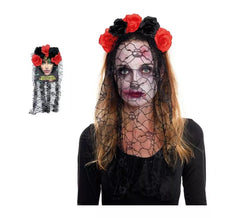 Diadema de Catrina Rosas y Velo