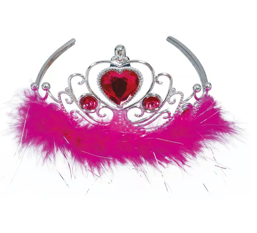 Translation missing: es.Diadema de Corazón rojo y plateada Pluma fucsia infantil