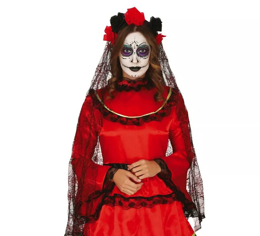 Translation missing: es.Diadema de Flores Negras y Rojas con Velo