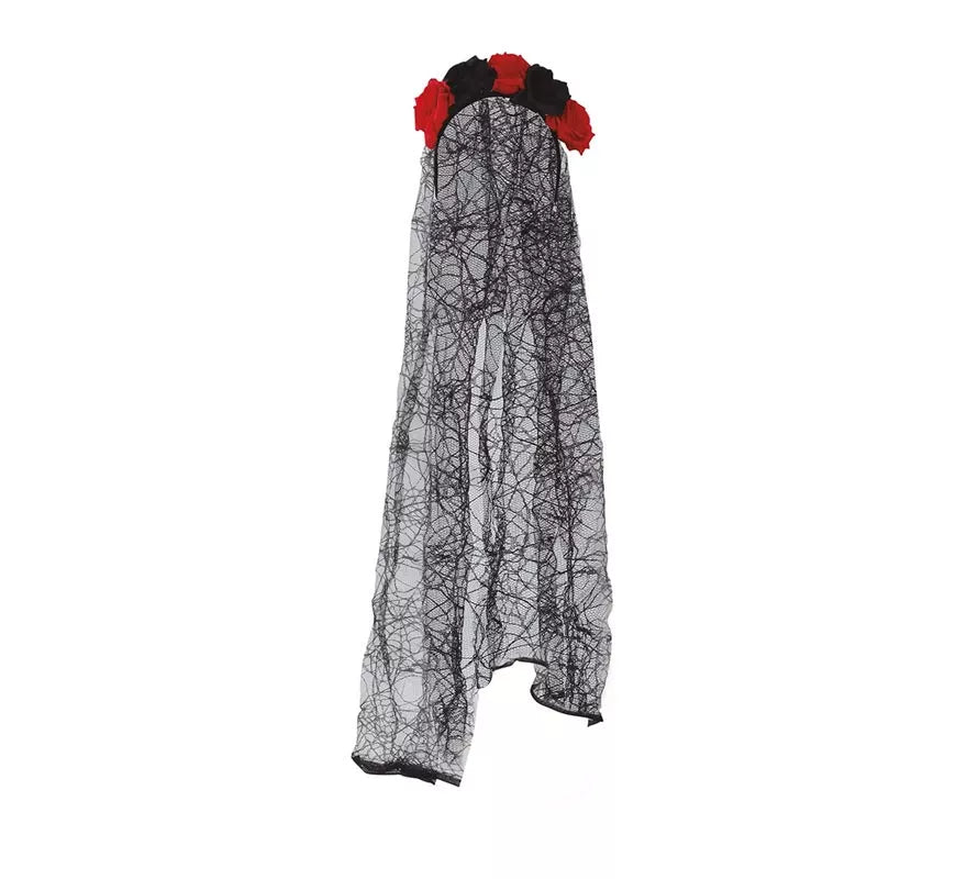Translation missing: es.Diadema de Flores Negras y Rojas con Velo