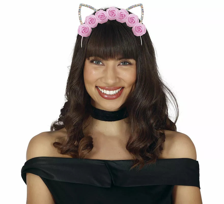 Translation missing: es.Diadema de Gata con flores metálica adulto