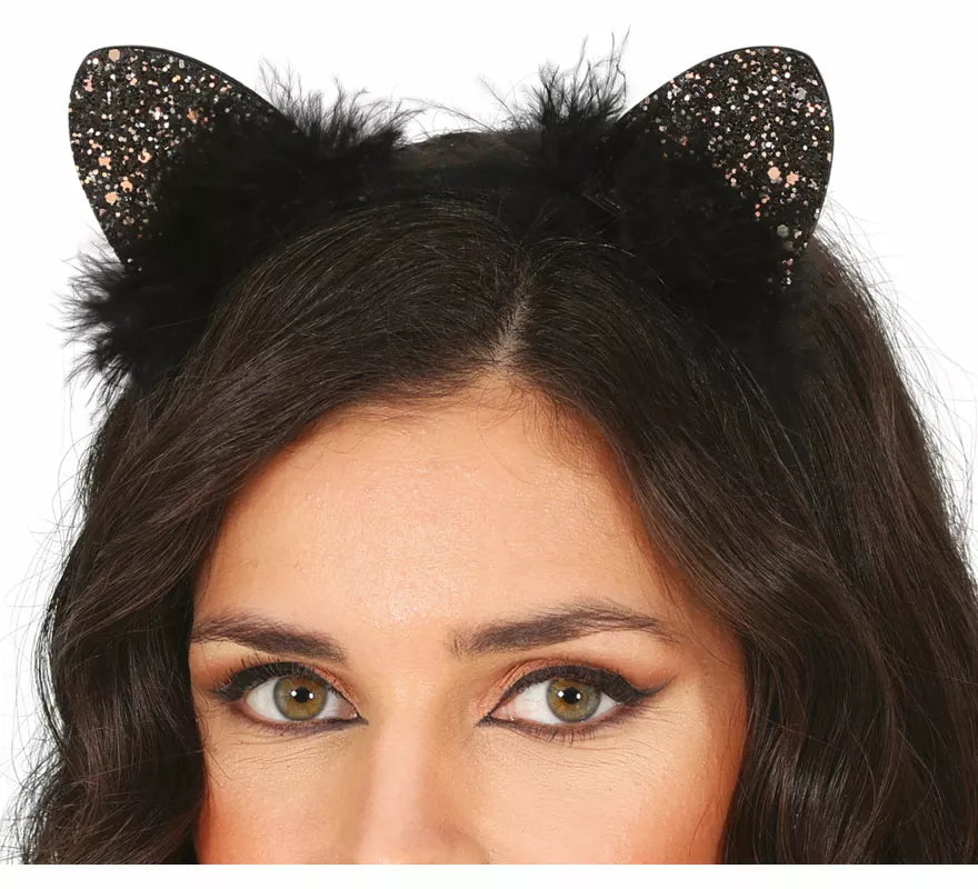 Diadema de Gatita con plumas negras adulto