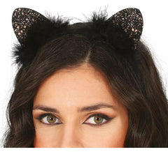 Diadema de Gatita con plumas negras adulto
