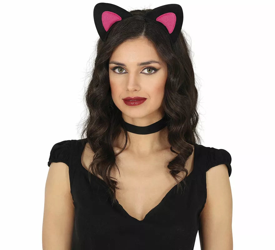 Diadema de Gatita rosa y negro adulto