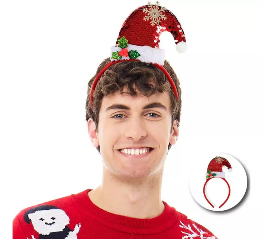 Translation missing: es.Diadema de Gorro Navideño con lentejuelas rojas