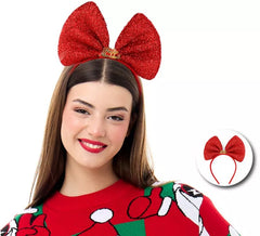 Diadema de Lazo Navideño rojo brillante