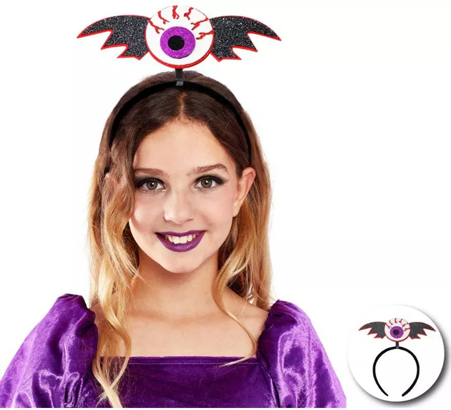 Diadema de Ojo Sangriento morado con alas infantil