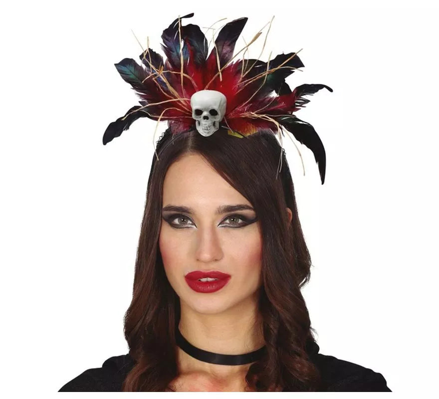 Diadema de Plumas con Calavera