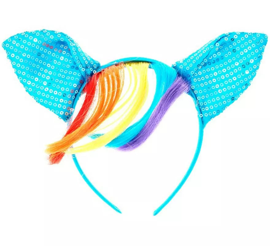 Translation missing: es.Diadema de Pony azul con lentejuelas y pelo Arcoíris