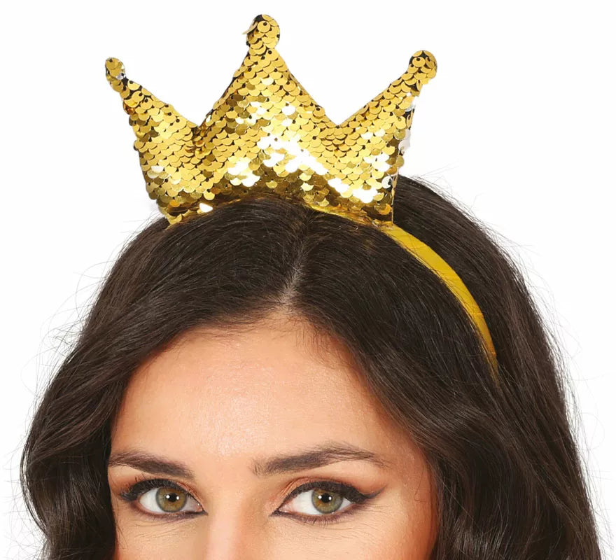 Translation missing: es.Diadema de Princesa con lentejuelas doradas adulto