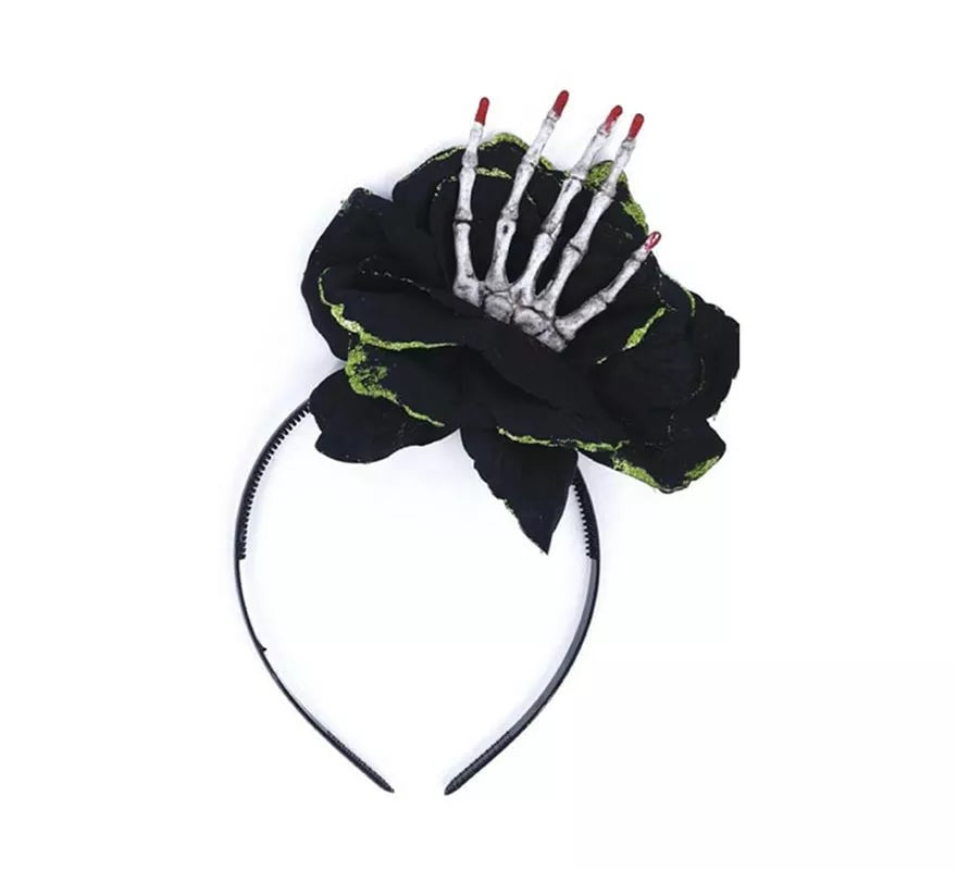 Translation missing: es.Diadema de Rosa negra con mano de esqueleto