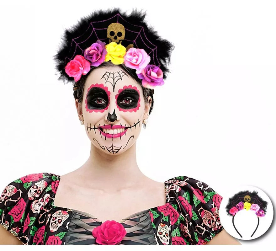 Translation missing: es.Diadema de Telaraña con rosas y calavera