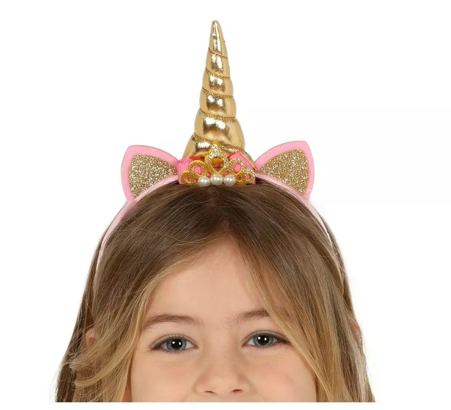Translation missing: es.Diadema de Unicornio con Cuerno y Orejas Dorada
