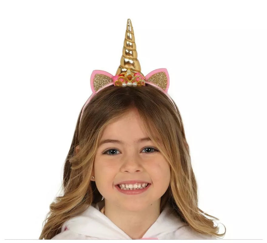 Translation missing: es.Diadema de Unicornio con Cuerno y Orejas Dorada