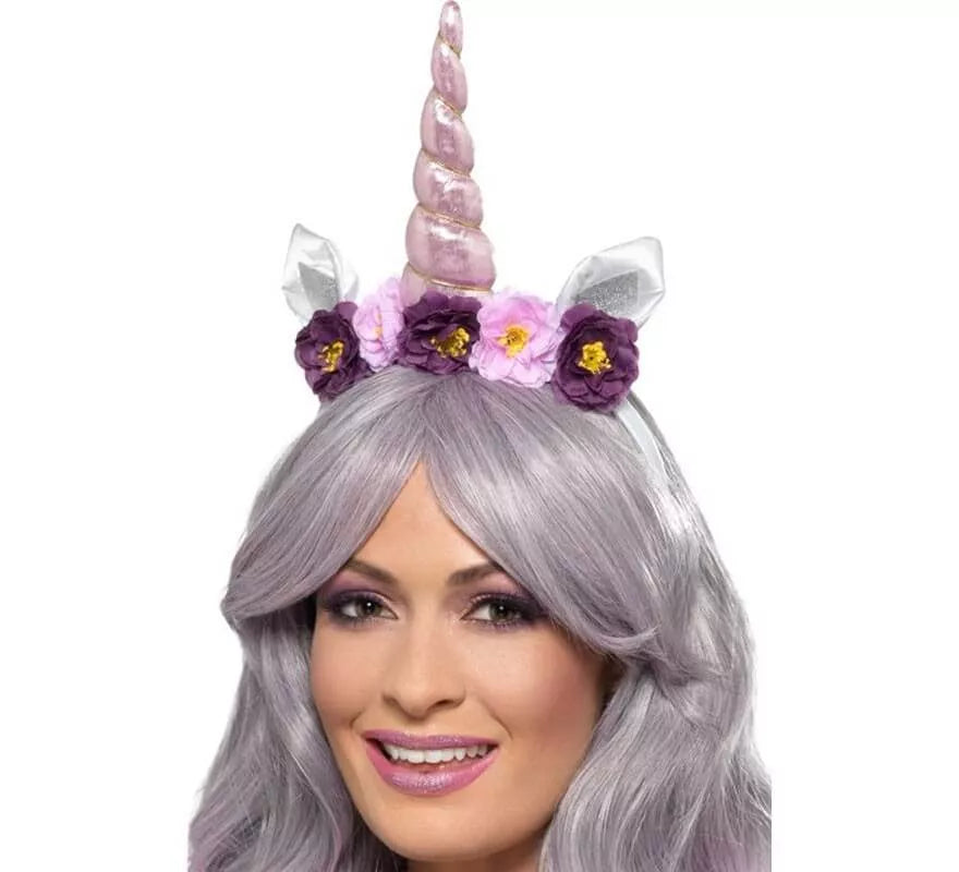 Diadema de Unicornio con Flores Violeta