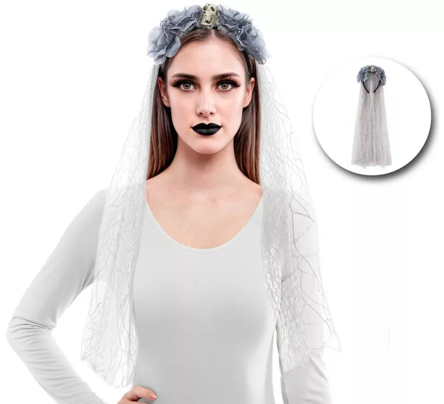 Translation missing: es.Diadema Flores con Velo gris