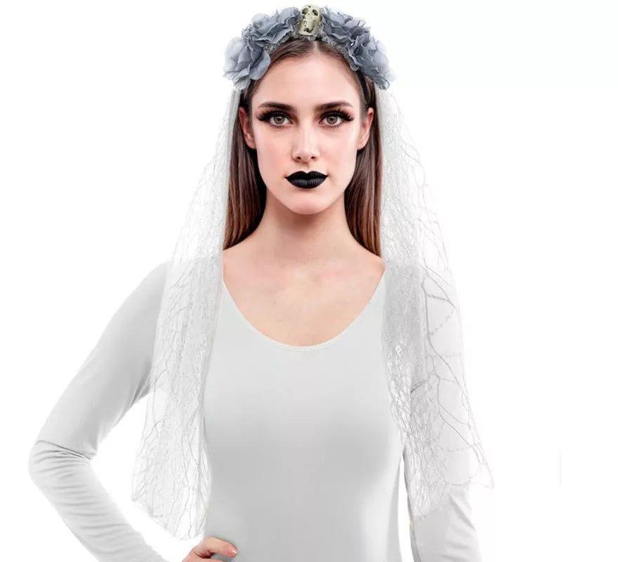 Translation missing: es.Diadema Flores con Velo gris