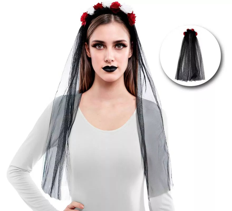 Translation missing: es.Diadema Flores con Velo negro