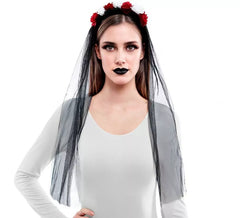 Diadema Flores con Velo negro