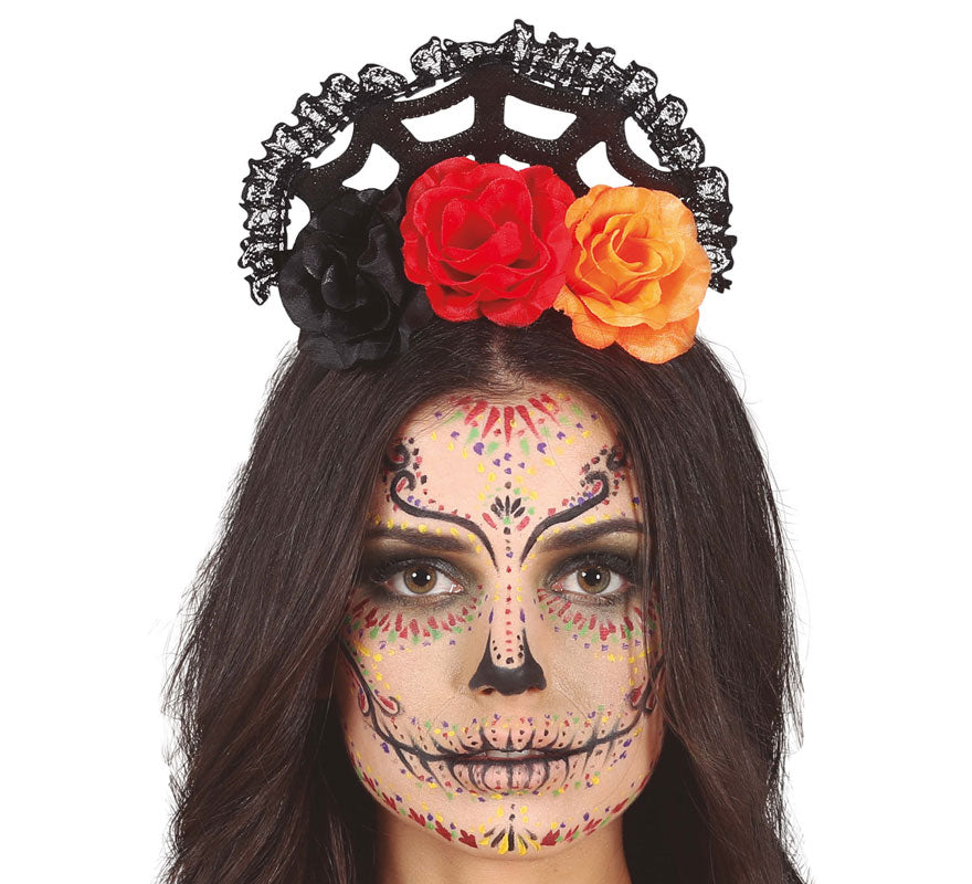 Diadema Flores Naranja y Rojas