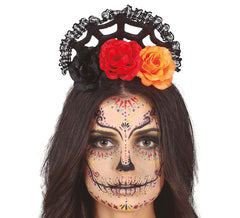 Diadema Flores Naranja y Rojas