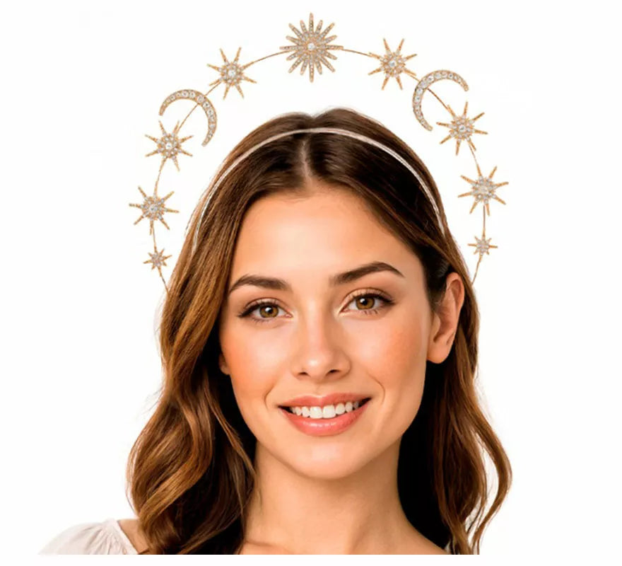 Diadema Halo de Diosa con Estrellas y Lunas