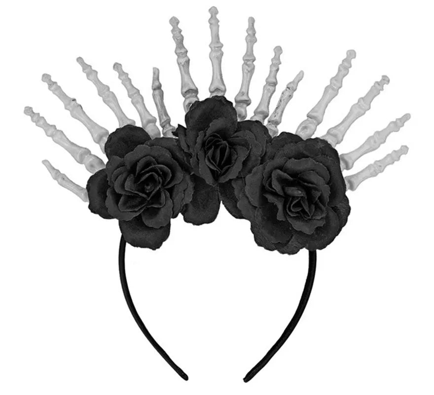 Translation missing: es.Diadema Manos Esqueleto y Rosas negras