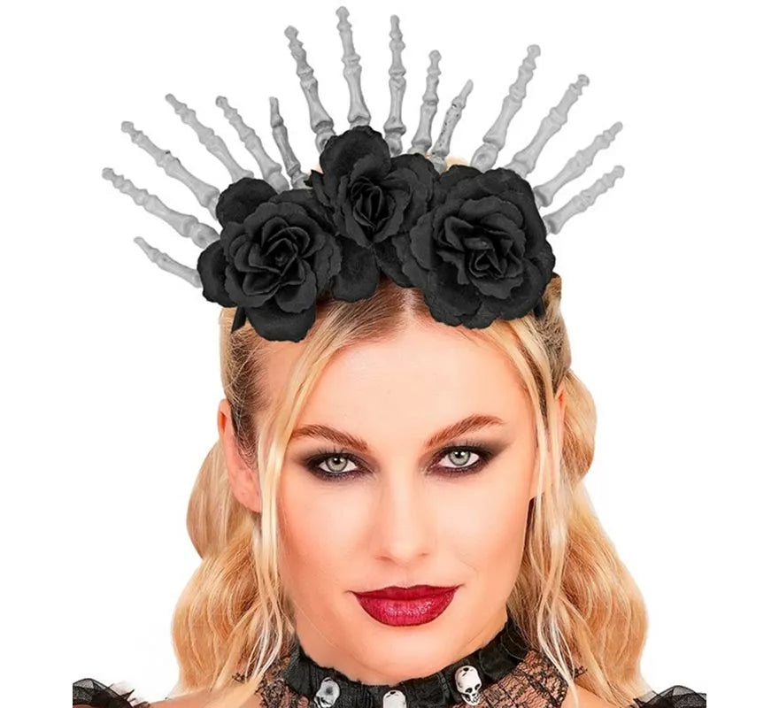 Translation missing: es.Diadema Manos Esqueleto y Rosas negras