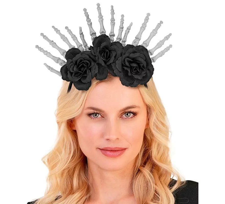 Translation missing: es.Diadema Manos Esqueleto y Rosas negras