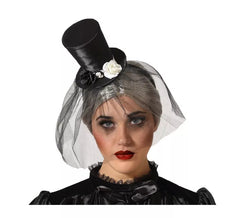 Diadema Mini Chistera Negra con Velo
