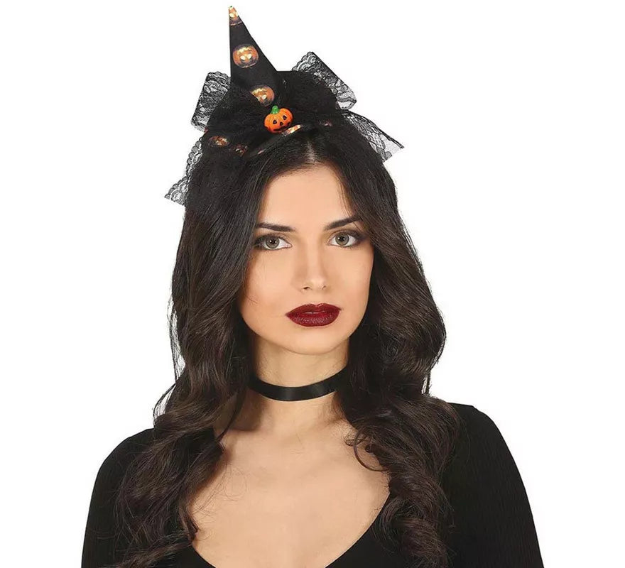 Translation missing: es.Diadema Mini Sombrero de Bruja Negro con Lazo