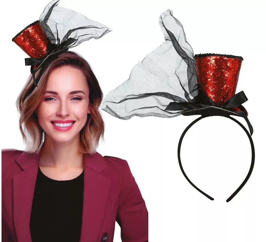 Translation missing: es.Diadema Minisombrero Chistera roja