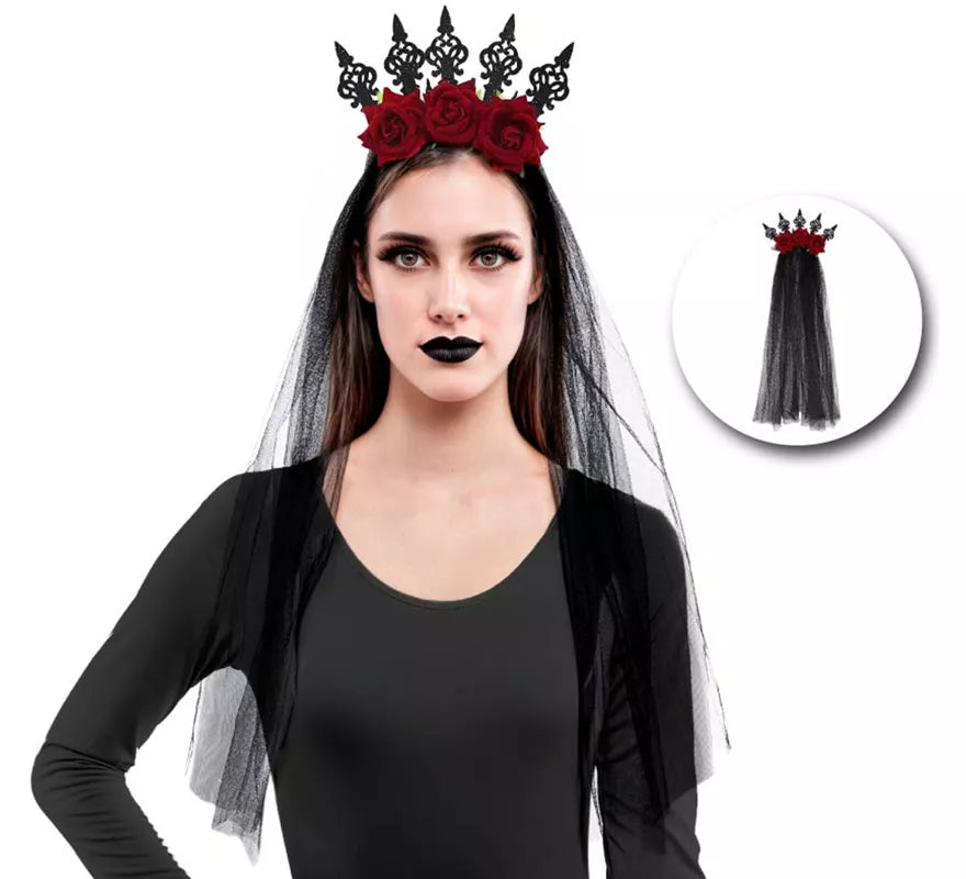 Translation missing: es.Diadema Rosas con Velo negro
