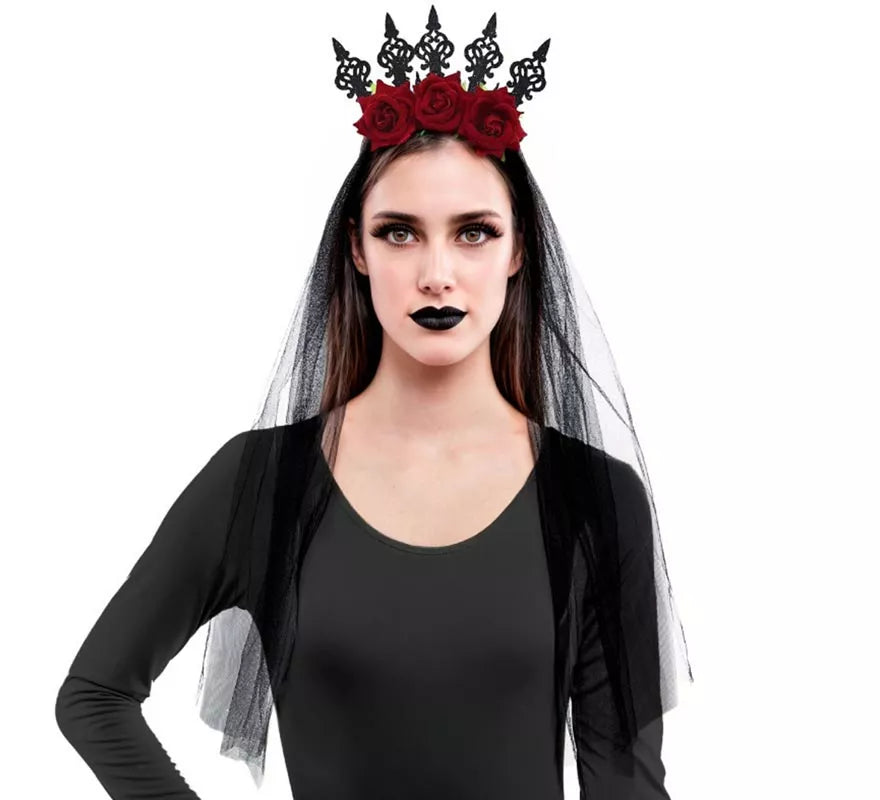 Translation missing: es.Diadema Rosas con Velo negro