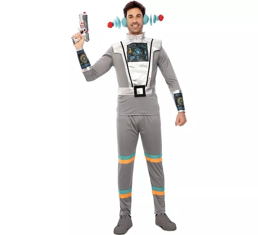 Translation missing: es.Disfraz de Agente Espacial gris con muñequeras para hombre