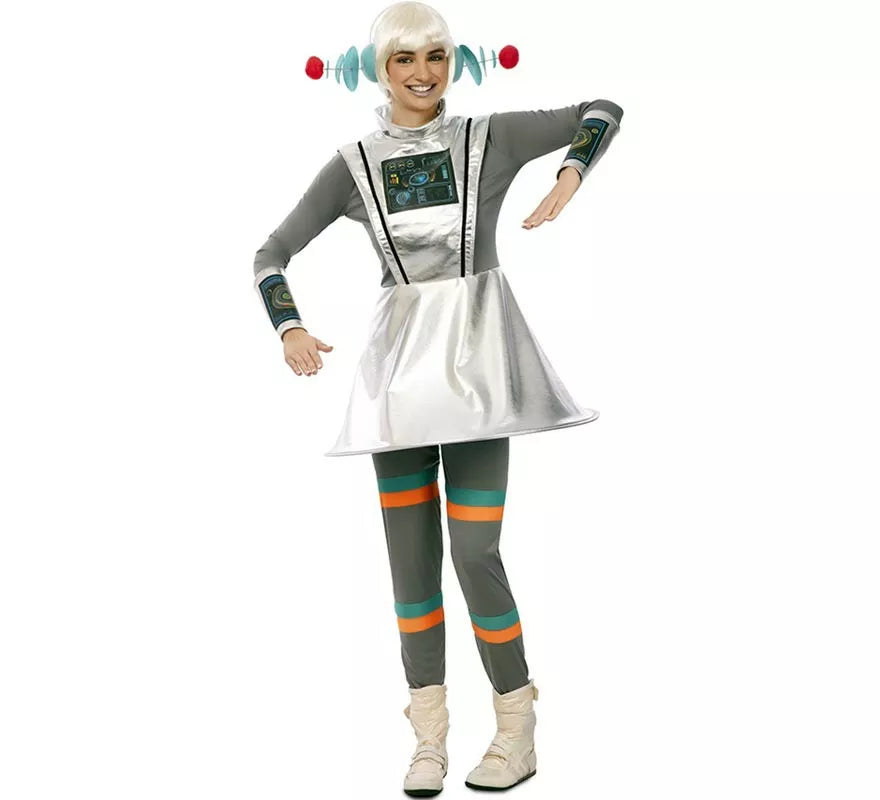 Translation missing: es.Disfraz de Agente Espacial gris con muñequeras para mujer