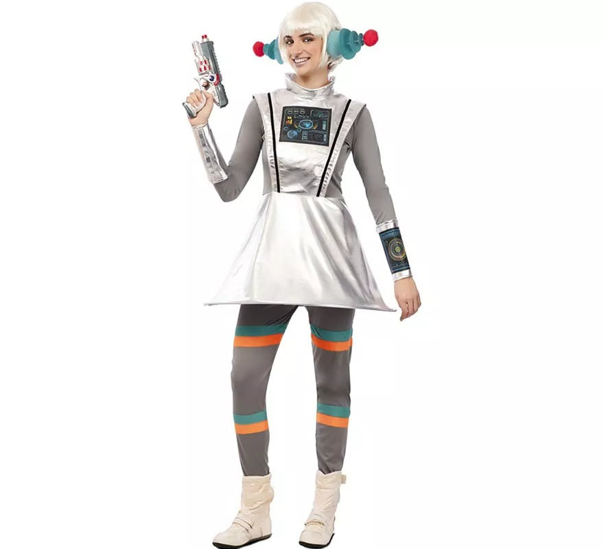 Translation missing: es.Disfraz de Agente Espacial gris con muñequeras para mujer